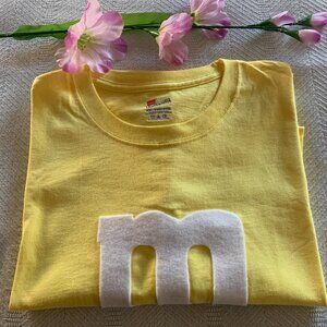 Men's Size 2XL Hanes Authentic Brand Yellow T-Shirt with Raised Felt Letter "M"